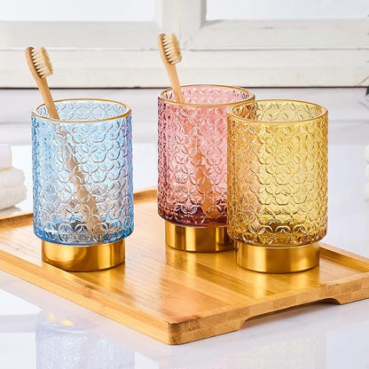 Makeup Brush Holder Organizer,Toothbrush Holders,Desk Pen Pencil Holder,Multifunctional Vintage Glass Brush Cup（A44-2-US）