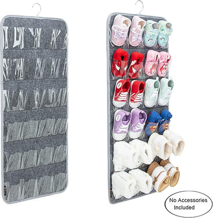 PACMAXI Over The Door Shoes Organizer for 12 Pairs of Baby Shoes Boys Girl, Hanging Baby Sole Shoe Organizer with Hanger(Felt Material-Grey)