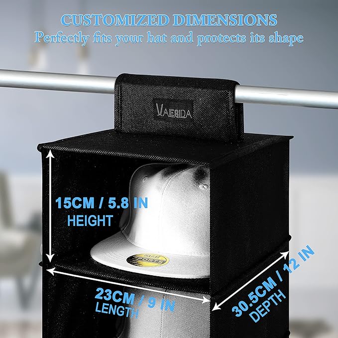 VAESIDA Hat Rack for Closet, 10 Shelf Hanging Hat Organizer for Baseball Caps Storage, Hat Holder Organizer for Hat Display, Best Space Saving Hat Racks for Baseball Cap Organizer, Black