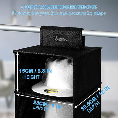 VAESIDA Hat Rack for Closet, 10 Shelf Hanging Hat Organizer for Baseball Caps Storage, Hat Holder Organizer for Hat Display, Best Space Saving Hat Racks for Baseball Cap Organizer, Black