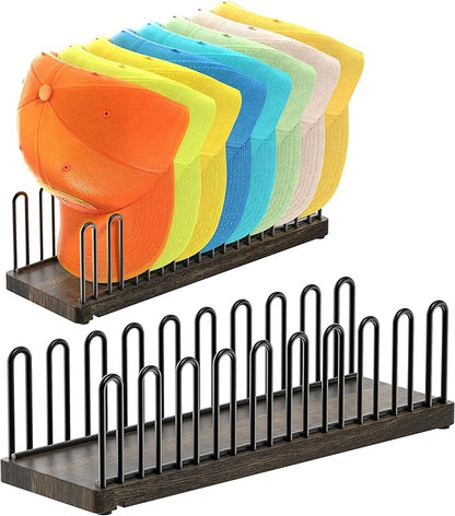 NANATI Hat Organizer for 9 Baseball Caps, Solid Wood Base Hat Rack for Closet, Metal Hat Stand for Baseball Caps, Hat Storage with Anti-slip Pads, Cap Organizer Hat Holder for Closet