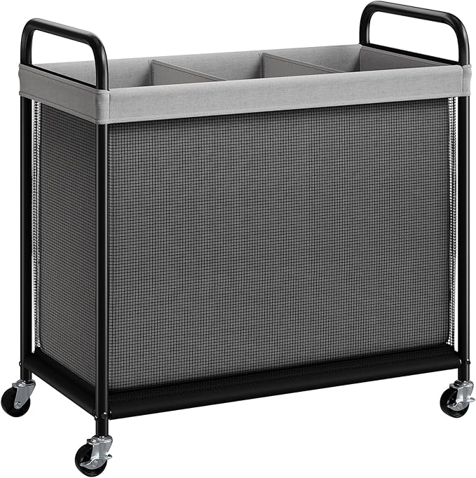 ELYKEN Laundry Hamper 3 Section, 120L Rolling Laundry Sorter with Removable Liner Bag, Laundry Basket with Wheels, Steel Frame with Metal Handle, Clothes Hamper Cart for Laundry Room & Bedroom