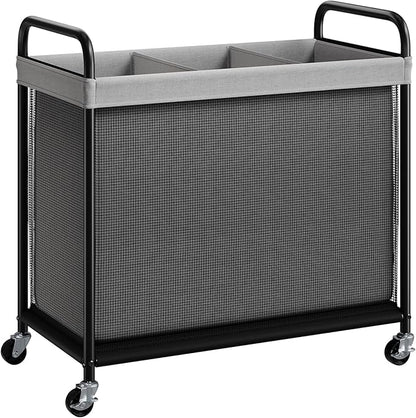 ELYKEN Laundry Hamper 3 Section, 120L Rolling Laundry Sorter with Removable Liner Bag, Laundry Basket with Wheels, Steel Frame with Metal Handle, Clothes Hamper Cart for Laundry Room & Bedroom