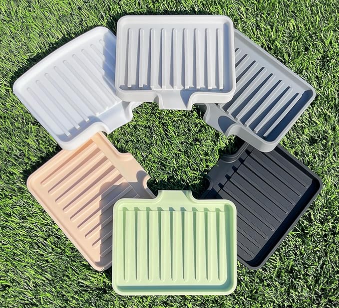Silicone Soap Dish Tray and Sponge Holder with Drain Chute, Rectangular, Kitchen and Bathroom Sink Organizer (Black, 5.2"x4" (Set of 2), 7.2 Ounces)