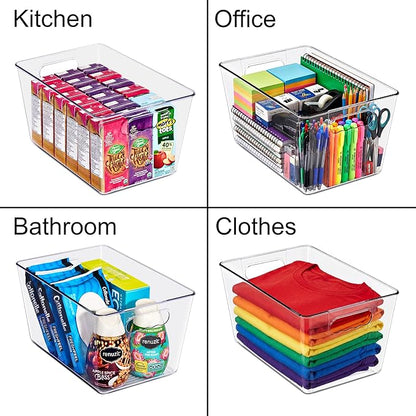 Sorbus Clear Storage Bins, 8 Pack Large Organization Bins with Handles – Clear Storage Containers for Storage, Pantry, Fridge, Cabinet, Closet & Kitchen Organization – BPA-Free Plastic