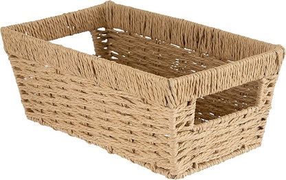 Simplify Small Shelf Storage Basket | Dimensions: 11.4"x 6.5"x4.5" | Dutch Weave Design | Home Organization | Paper Rope Material | Great For Leaving Spaces | Great for Displaying