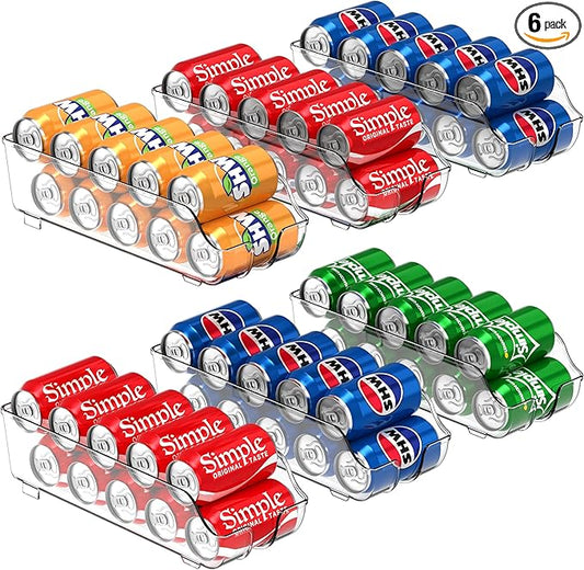Simple Houseware Soda Can Organizer and Dispenser for Refrigerator / Pantry, Clear, Set of 6