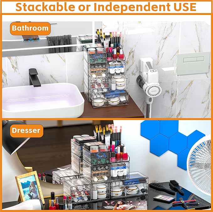 Acrylic Clear Make up Organizers And Storage for Vanity,Bathroom Skincare Organizer With 12 Drawer for Dresser,Plastic Desk Accessories Organization,Cosmetic Organizer Countertop for Beauty,Skin Care