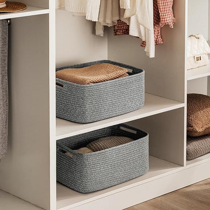 UBBCARE 2 Pack Storage Baskets for Shelves, Large Woven Storage Baskets, Dog Toy Bins, Baskets for Organizing Clothes, Towels, Books, Blanket, 17"L x 13"W x 7.5"H, Grey