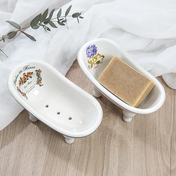 1 Piece 5.6" Ceramic Mini Clawfoot Slipper Bathtub Soap Dish Vintage Decortative Bathroom Soap Dish