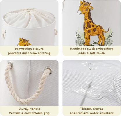 Kids Laundry Basket Baby Hamper for Nursery, Canvas 58L Large Dirty Clothes Hampers with Drawstring Closure, Jungle Theme Baby Basket, Animal Baskets Toy Laundry Hamper, Safari Nursery Decor, Giraffe