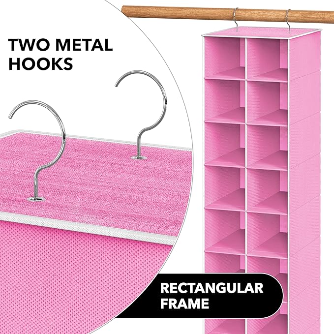 Simple Houseware 20 Section Shelves Hanging Shoes Organizer Holder for Closet, Pink