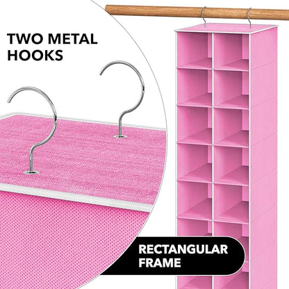 Simple Houseware 20 Section Shelves Hanging Shoes Organizer Holder for Closet, Pink
