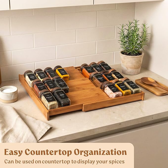 EDELHAUS Spice Drawer Organizer - Expandable Spice Rack for Drawer, Black Seasoning Organizer for Drawer Spice Organizer, Spice Organization Seasoning rack insert for Cabinet (Jars Not Included)