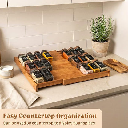 EDELHAUS Spice Drawer Organizer - Expandable Spice Rack for Drawer, Black Seasoning Organizer for Drawer Spice Organizer, Spice Organization Seasoning rack insert for Cabinet (Jars Not Included)