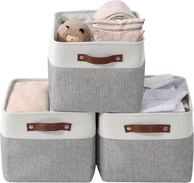 DECOMOMO Storage Bins, Extra Large Fabric Storage Baskets for Shelves, Decorative Linen Closet Organizer, 15.8 x 12.5 x 10 inches (Grey & White, 3 Pack)