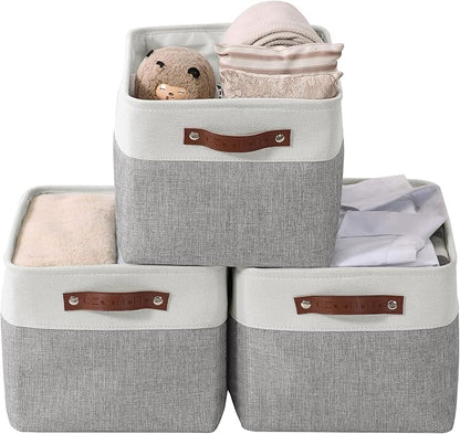 DECOMOMO Storage Bins, Extra Large Fabric Storage Baskets for Shelves, Decorative Linen Closet Organizer, 15.8 x 12.5 x 10 inches (Grey & White, 3 Pack)