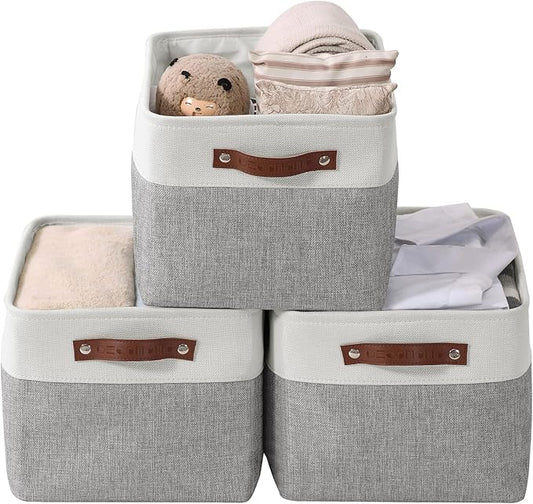 DECOMOMO Storage Bins, Extra Large Fabric Storage Baskets for Shelves, Decorative Linen Closet Organizer, 15.8 x 12.5 x 10 inches (Grey & White, 3 Pack)