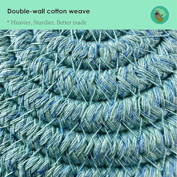 Modern Granny Small Cotton Rope Laundry Basket 16x10 Inch Dual Secure Woven Handle for Living Room Closet Clothes Blanket Organization