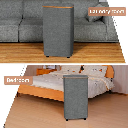 Laundry Basket with Wheels,100L Hampers for Laundry,Large Laundry Hamper with Lid and Bamboo Handles,Collapsible & Waterproof Tall Cloth Hamper for Dormitory Family,Grey