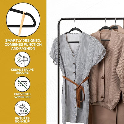 Techzoo Premium Velvet Hangers 30 Pack Ultra Thin Non Slip Adult Felt Space Saving Suit Hanger for Closet Heavy Duty Coat Pants Jackets Dress Hangers 360° Swivel Hook Hold Upto 10 lbs Black
