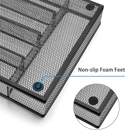 LIANYU Silverware Utensil Drawer Organizer, 5 Compartments Steel Mesh Cutlery Flatware Tray with Foam Feet, 9 1/4" W x 12 1/2" L x 2" H, Black