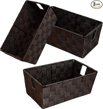 homyfort Woven Shelf Storage Tote Basket Bins Container, Storage Boxes Cube Organizer with Built-in Handles for Bedroom, Office, Closet, Clothes, Kids Room, Nursery 3pack(Brown)