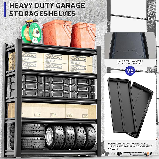 Hzdbhd 2 Set Garage Shelving Unit 78" H3000bls Heavy Duty Storage Shelves Easy Assembly 5 Tier Adjustable Metal Steel Utility Shelf Rack