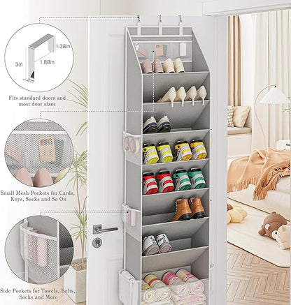 Criusia Over the Door Shoe Organizer, Hanging Shoe Storage with Deep Pockets,Ideal for Sneakers, Heels, Boots, Fits 16-24 Pairs of Shoes, Gray