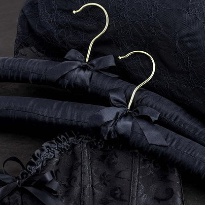 HANGERWORLD 5 Black 17inch Classic Satin Padded Hangers for Wedding Dress Non-Slip with Gilt Hook