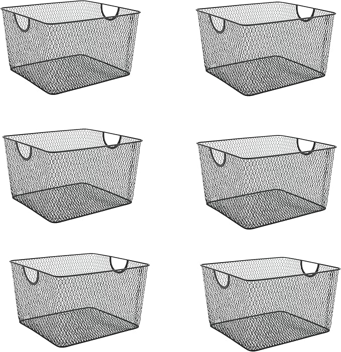 YBM HOME Household Wire Mesh Open Bin Shelf Storage Basket Organizer Black For Kitchen Pantry, Cabinet, Fruits, Vegetables, Pantry Items Toys 10” x 9” x 6”, 6-Pack, Black