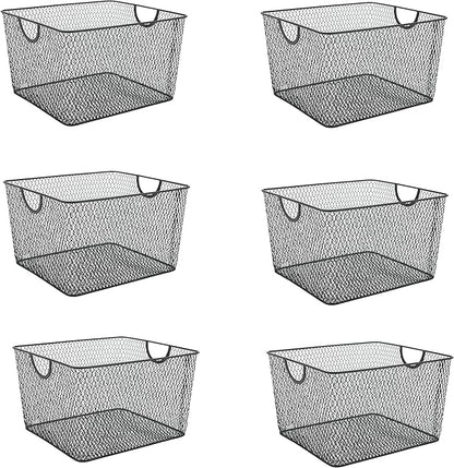YBM HOME Household Wire Mesh Open Bin Shelf Storage Basket Organizer Black For Kitchen Pantry, Cabinet, Fruits, Vegetables, Pantry Items Toys 10” x 9” x 6”, 6-Pack, Black