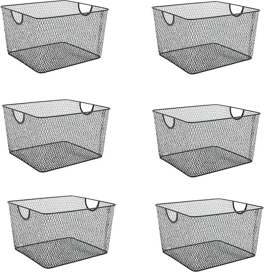YBM HOME Household Wire Mesh Open Bin Shelf Storage Basket Organizer Black For Kitchen Pantry, Cabinet, Fruits, Vegetables, Pantry Items Toys 10” x 9” x 6”, 6-Pack, Black