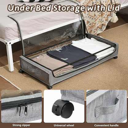 FOUCSSOMEI UnderBed Storage Containers, UnderBed Shoe Storage with Wheels, Under Bed Drawers for Clothes Book Blankets, Dorm Bedroom Organizer