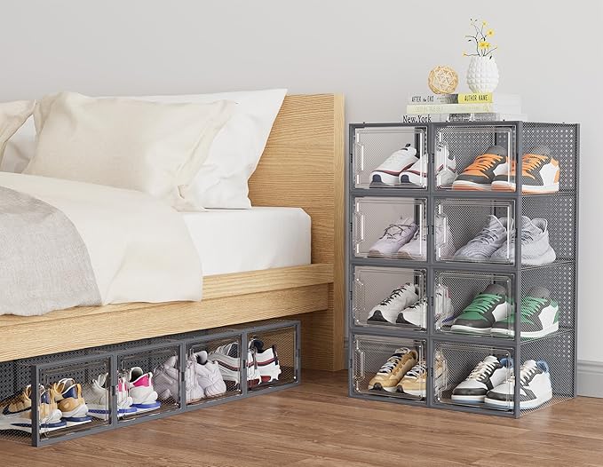 HOMIDEC Shoe Storage, 12 Pack Shoe Organizer for Closet, Shoe Boxes Clear Plastic Stackable Shoe Containers with Lids for Size 13