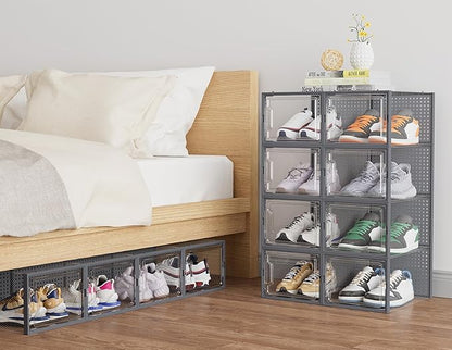 HOMIDEC Shoe Storage, 12 Pack Shoe Organizer for Closet, Shoe Boxes Clear Plastic Stackable Shoe Containers with Lids for Size 13