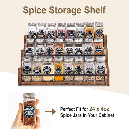 Aminigram Wood Spice Rack Organizer for Cabinet, 3 Tier Spice Shelf Storage, Kitchen Seasoning Organizer for Spice Bottles, Jars, Seasonings, Baking Supplies