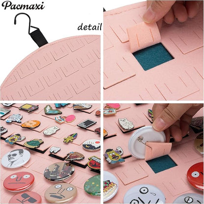 PACMAXI Hanging Brooch Pin Display Holder, Wall Pin Collection Storage Organizer, Cute Pin Banner Case Hold Up to 76 Pins.(Pins not Included) (Pink)