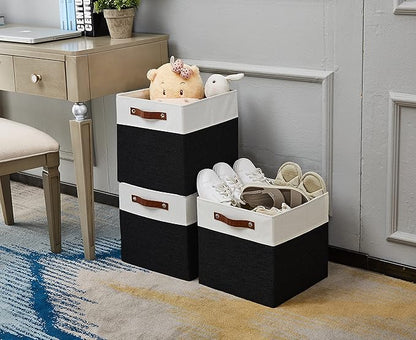DECOMOMO Fabric Cube Storage Bins - Storage Baskets for Shelves, Cube Storage Organizer for Kallax and Cubbies (Black & White, 12 inch Cube) - 4 Pack