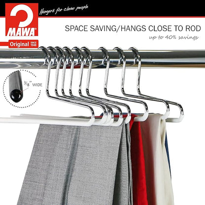 Mawa by Reston Lloyd Trouser Series Non-Slip Space-Saving Clothes Hanger with Single Rod for Pants, Style KH/1, 1-Each, White