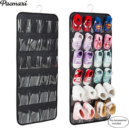 PACMAXI Over The Door Shoes Organizer for 12 Pairs of Baby Shoes Boys Girl, Hanging Baby Sole Shoe Organizer with Hanger(Felt Material-Black)