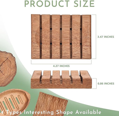 Acacia Wooden Soap Dish with Self Draining, Funny and Modern Multi Shape Design, Soap Holder for Sink Countertop, Shower & Bathroom Soap Tray。 (Slat-4.72"x3.47"x0.86")