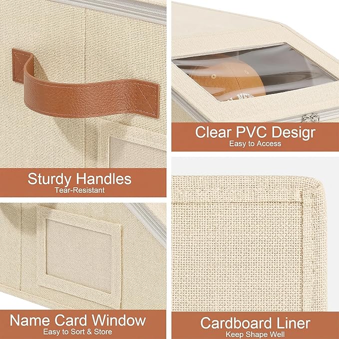 1 Pack Hat Organizer for Baseball Caps, Stackable Hat Storage Box for Closet, Cap Organizer & Cowboy Hat Case, Dustproof Hat Holder for Snapback Trucker Hats, Beige Hat Box