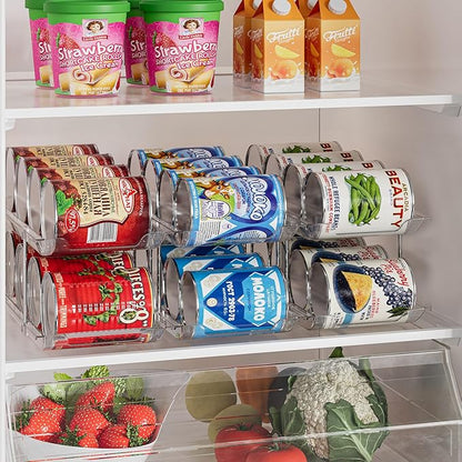 Stackable 3-Tier Can Organizer for Pantry & Fridge – Clear Auto-Rolling Rack Holds 36 Cans | Space-Saving Storage for Soda & Canned Food (3 Interlocking Sets)