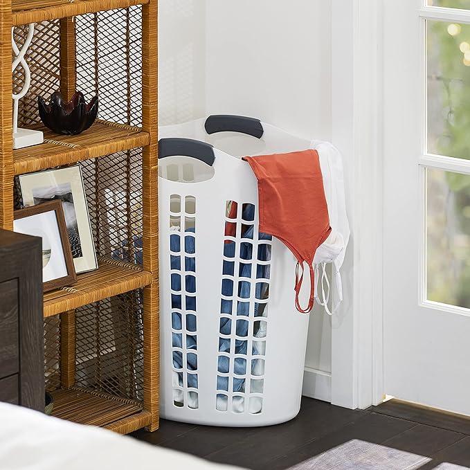Gracious Living Easy Carry Flex Hamper, Large 87.5 Liter Lightweight Plastic Ventilated Laundry Basket Clothes Bin with Handles, White (2 Pack)