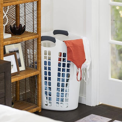 Gracious Living Easy Carry Flex Hamper, Large 87.5 Liter Lightweight Plastic Ventilated Laundry Basket Clothes Bin with Handles, White (2 Pack)