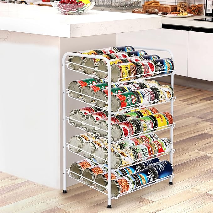 MOOACE Can Rack Organizer, 5 Tier Can Storage Dispenser Holds up to 60 Cans for Pantry Kitchen Cabinet, White