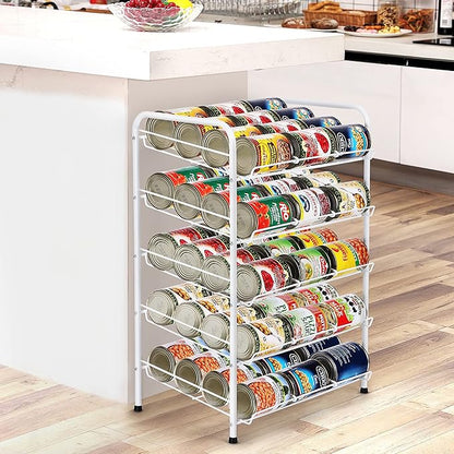 MOOACE Can Rack Organizer, 5 Tier Can Storage Dispenser Holds up to 60 Cans for Pantry Kitchen Cabinet, White