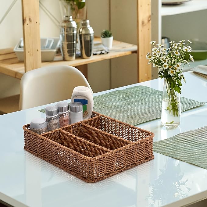 Silverware Drawer Organizer, Kitchen Utensil Organizer - Resin Wicker, Toffee