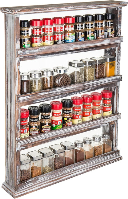 MyGift Wooden Spice Rack Wall Mount, Hanging 4 Tier Seasoning Jar Shelf Organizer, Condiment Storage for Kitchen, Pantry, Large Spice Organization, Vintage Rustic Torched